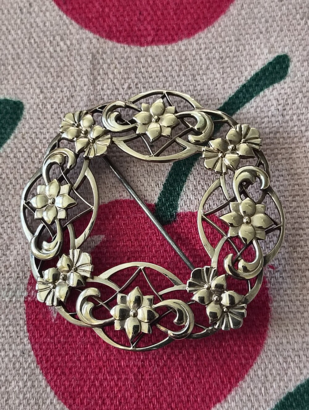 Vintage SYMMETALIC 14K & Sterling Silver Floral Brooch. Estate Find